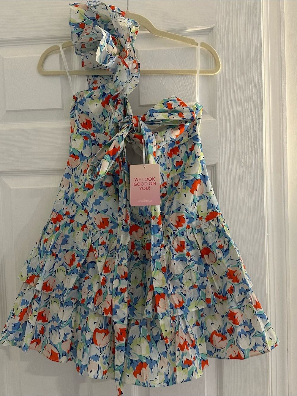 NWT Hello Molly Ruffled Out Dress Multi Women’s XL Floral One Shoulder Dress